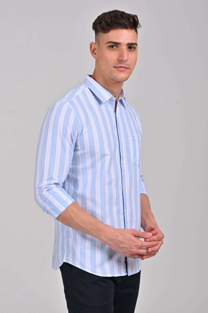 Light Blue Vertical Stripe Cotton Shirt