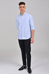 Light Blue Vertical Stripe Cotton Shirt