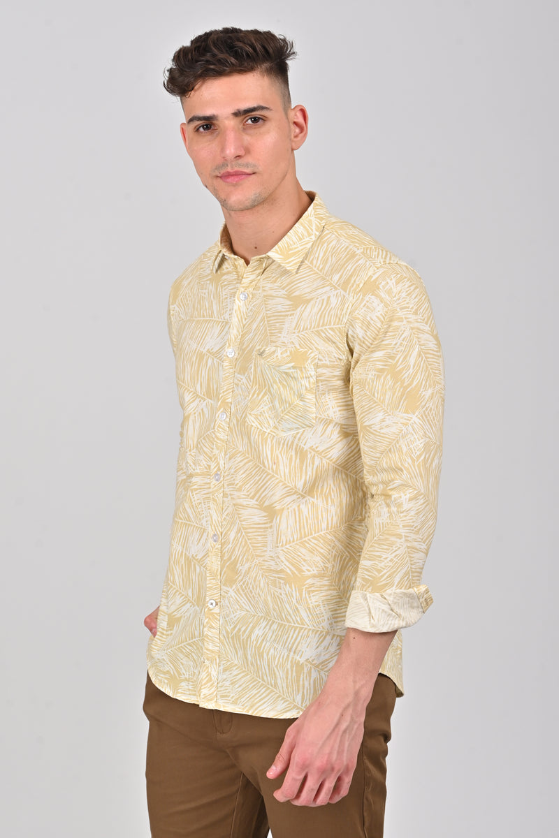 Light Khaki Weekend Cotton Printed Shirt