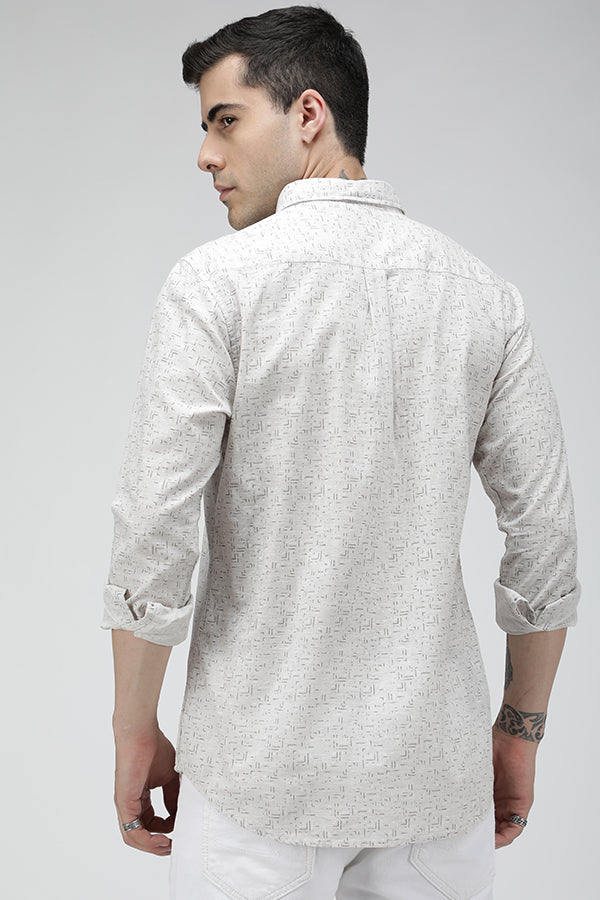 Ecru textured abstract print shirt