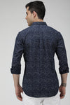 Navy blue textured abstract print shirt