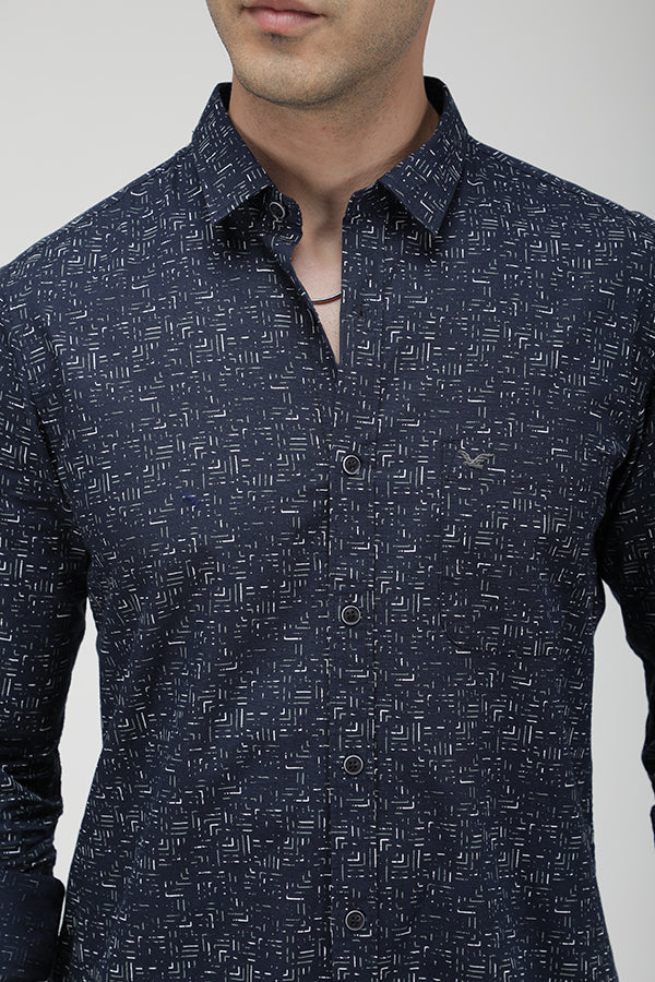 Navy blue textured abstract print shirt