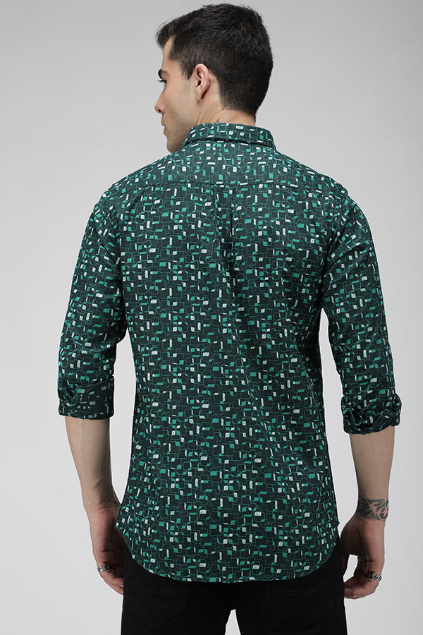 Dark Green multi color print cotton shirt
