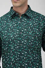 Dark Green multi color print cotton shirt