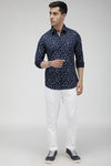 Navy blue printed cotton causal shirt