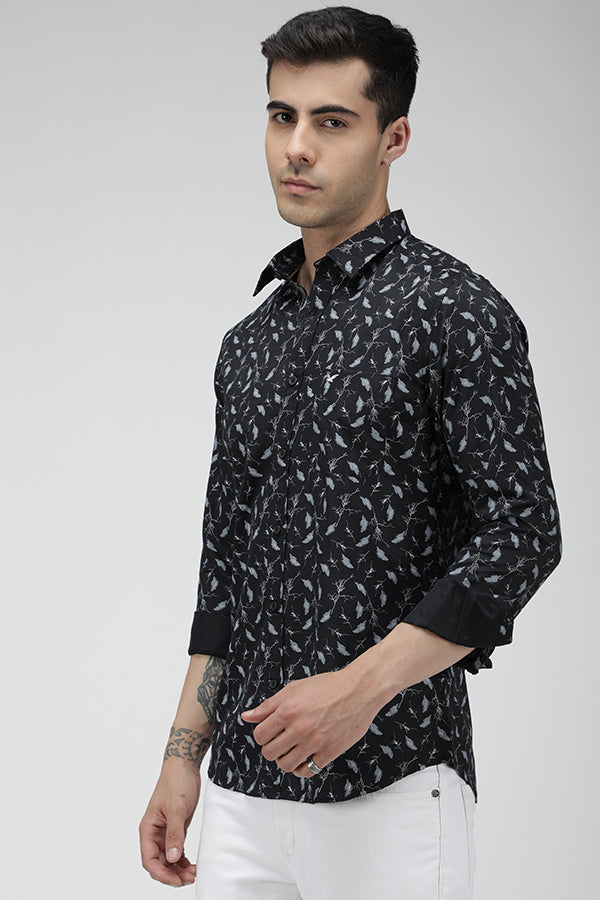 Black printed cotton causal shirt