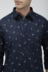 Deep navy multi color tropical print shirt