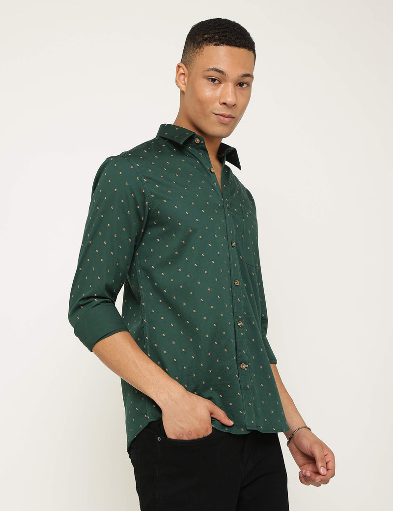 Pine Green Premium Cotton Printed Slim Fit Shirt