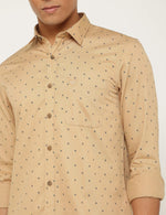 Khaki Premium Cotton Printed Slim Fit Shirt
