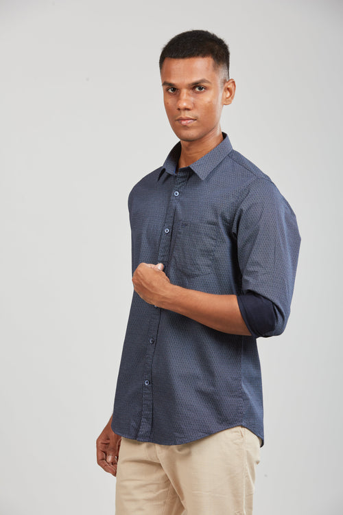 Navy Blue Premium Cotton Printed Shirt