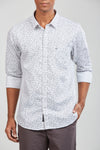 White Textured Cotton Printed Shirt