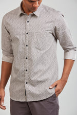 Khaki Textured Cotton Printed Shirt