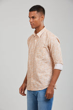 Peach Textured Cotton Printed Shirt