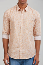 Peach Textured Cotton Printed Shirt