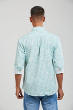 Sage Green Textured Cotton Printed Shirt