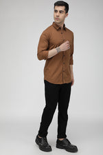 Brown solid cotton shirt