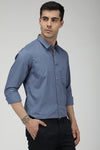 Mid Blue solid stretch causal shirt