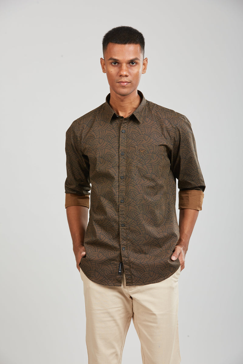 Brown Premium Cotton Printed Shirt