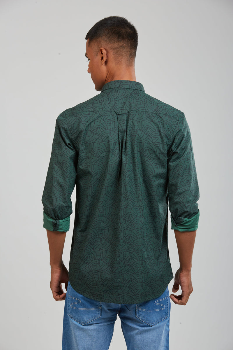 Pine Green Premium Cotton Printed Shirt