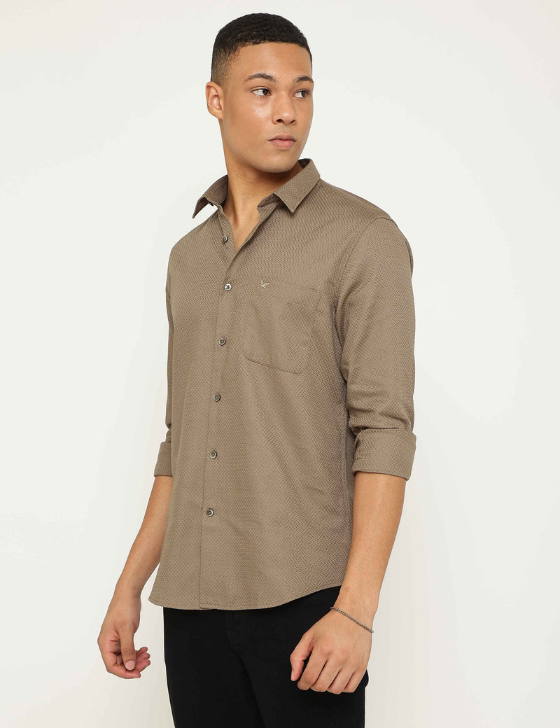 Khaki Textured Premium Cotton Slim Fit Shirt
