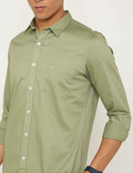 Olive Textured Stretch Cotton Solid Slim Fit Shirt