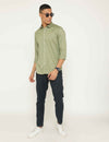 Olive Textured Stretch Cotton Solid Slim Fit Shirt