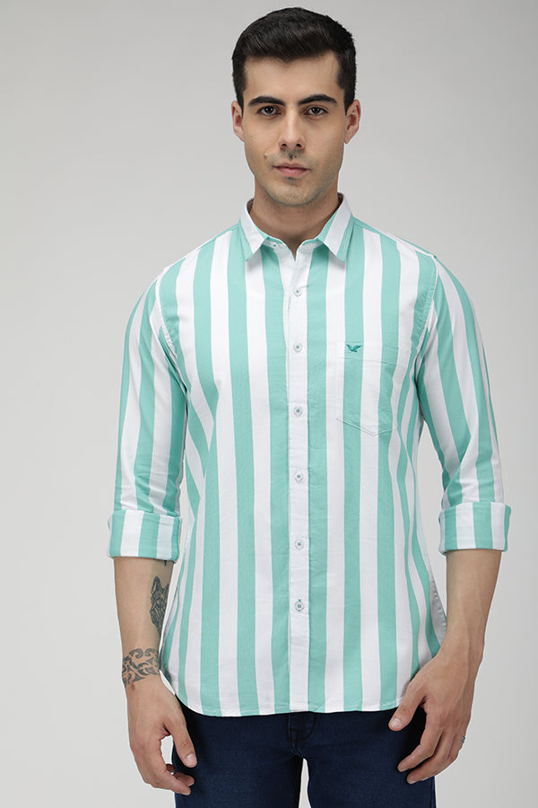 Green resort stripe cotton shirt