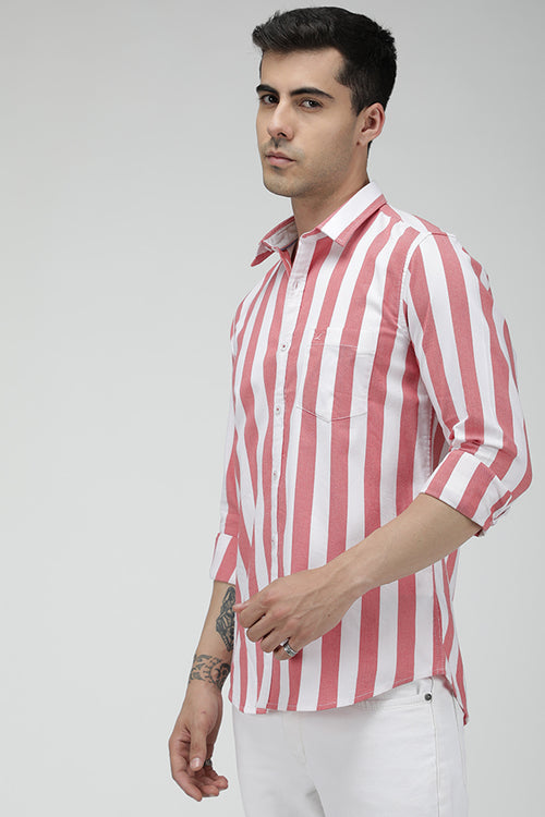 Red resort stripe cotton shirt