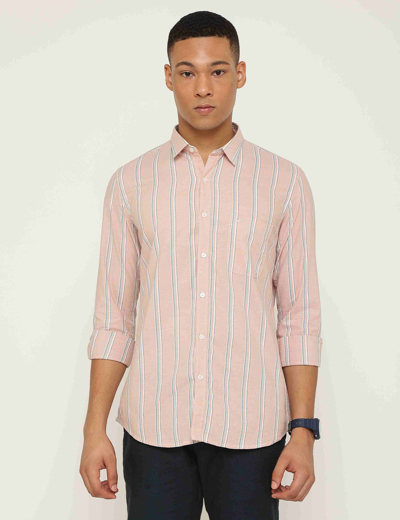 Pastel Pink Vertical Stripe Oxford Slim Fit Shirt