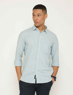 Pastel Blue Vertical Stripe Oxford Slim Fit Shirt