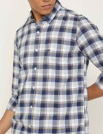 Blue Linen Cotton Multicolor Checks Shirt