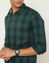 Pine Green Stretch Cotton Multicolor Checks Shirt