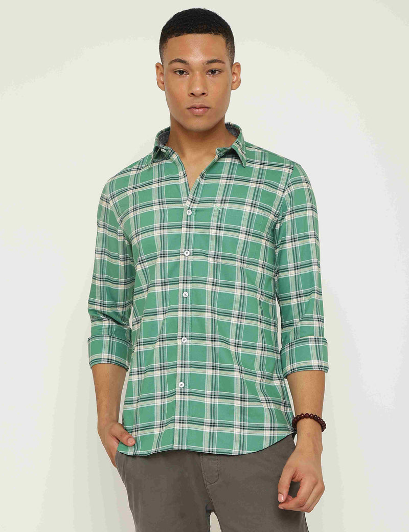 Green Premium Cotton Multicolor Checks Shirt