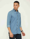 Light Blue Workwear Indigo Slim Fit Solid Shirt