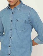 Light Blue Workwear Indigo Slim Fit Solid Shirt