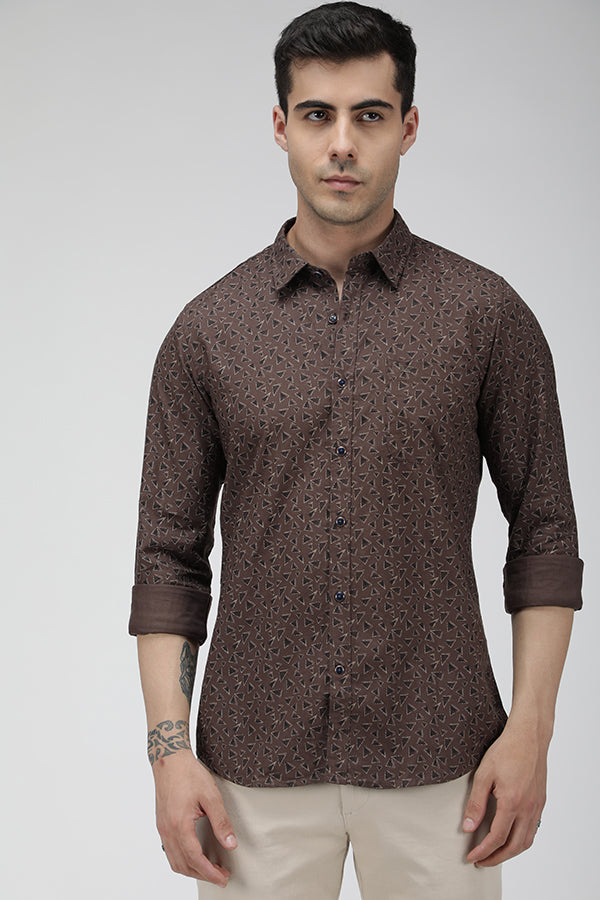 Brown geometric printed oxford shirt