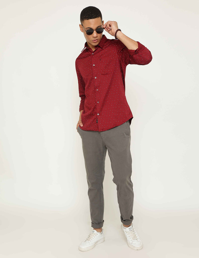 Marron Premium Cotton Printed Stretch Shirt