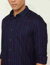 Indigo Cotton Vertical Stripe Slim Fit Shirt
