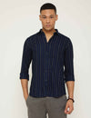 Indigo Cotton Vertical Stripe Slim Fit Shirt