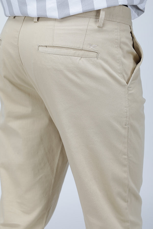 Beige linen workwear stretch trouser