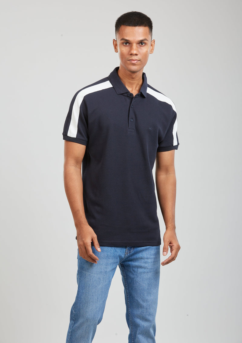 Navy Sporty Slim Fit Textured Polo