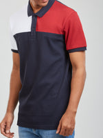 Navy Textured Cotton Slim Fit Polo