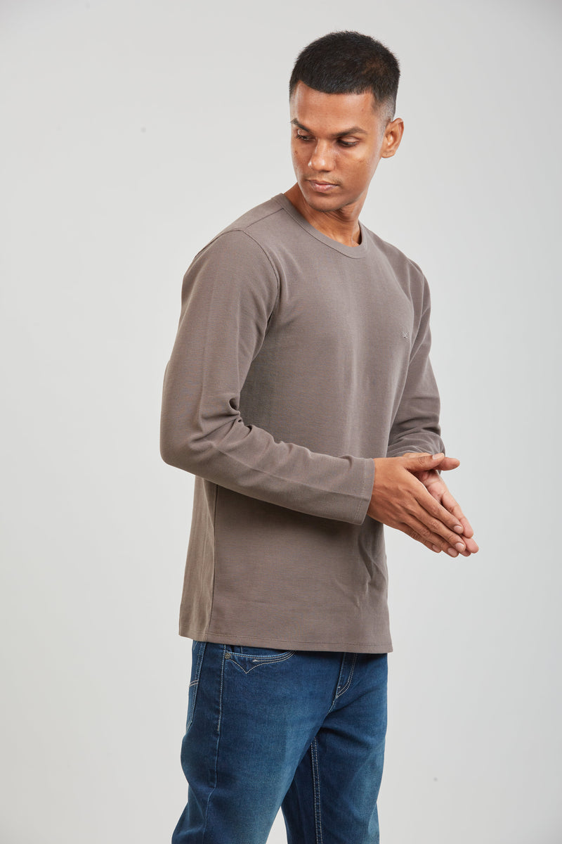 Grey Textured Premium Cotton Slim Fit T-Shirt