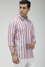 Maroon cotton linen multi stripe shirt
