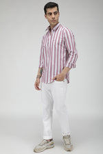 Maroon cotton linen multi stripe shirt