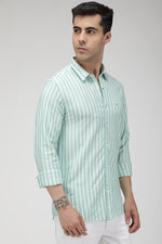 Sea Green vertical stripe knitted stretch shirt