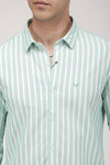 Sea Green vertical stripe knitted stretch shirt
