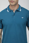 Teal Blue contrast tipping pique polo