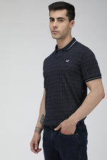 Navy micro print pique polo