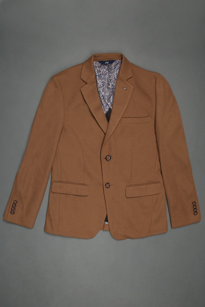 Lapel Collared Solid Khaki Knitted Blazer